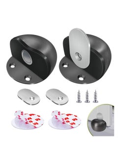 Y&D Magnetic Door Stops Floor Mounted, Grey Oval Strong Self Adhesive Stopper Stainless Steel Holder Soft Close Magnet Heavy Duty Black Rubber (2 Pack)  - Image 1