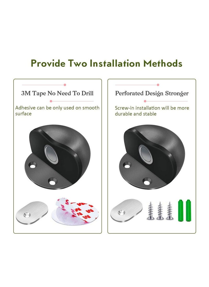 Y&D Magnetic Door Stops Floor Mounted, Grey Oval Strong Self Adhesive Stopper Stainless Steel Holder Soft Close Magnet Heavy Duty Black Rubber (2 Pack)  - Image 4