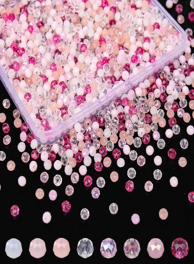 AUREHEN 1300pcs 6mm Faceted Crystal Glass Beads, Briolette Rondelle Spacer Beads with Container for Jewelry Making, DIY Bracelets, Earrings, Necklaces, Hair Clips, Bags & Keychains (Pink Shades) - Image 1