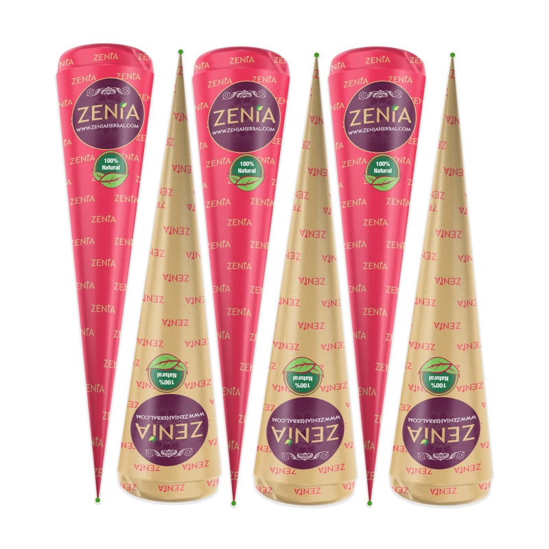 Zenia 6 Pack 100% Natural Ready to Use Henna Paste Hair Color Hair Dye Cones Reddish Brown Color - Image 2