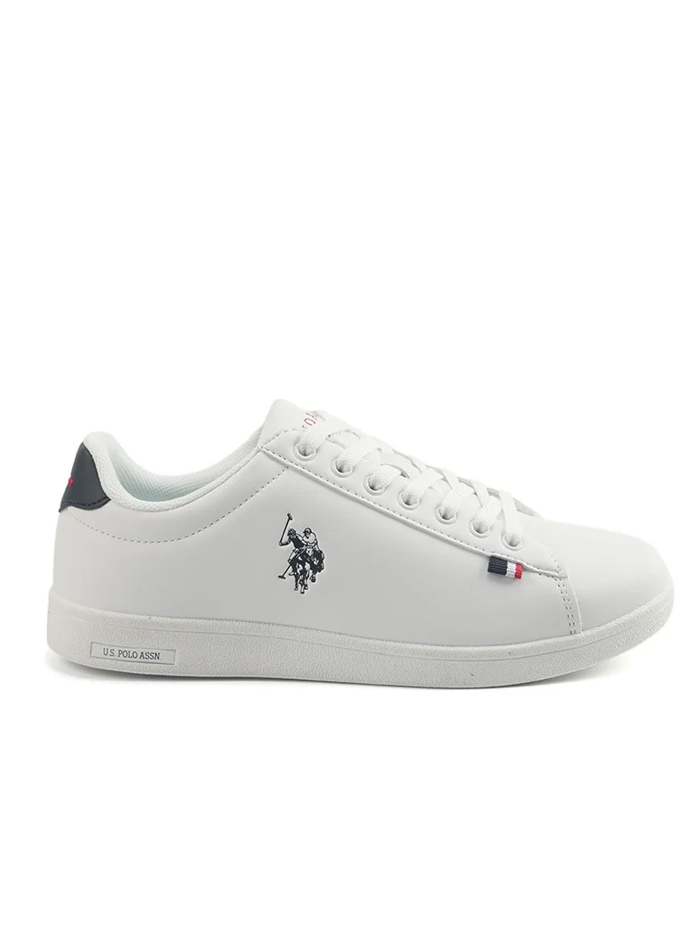 يو اس بولو اسن Women's White Sneakers with Navy Contrast – Bold Lace-Up Style for Striking Everyday Look