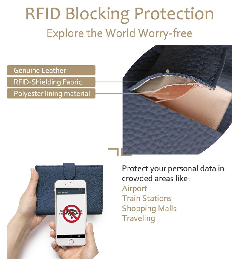 LnxLtw RFID Leather Passport Holder for Travel Women & Men â€“ Slim Passport Wallet for Womens with Card Slots, Zippered Coins Pocket and Cash Holder Mother's Day Gift (Sapphire Blue) - Image 4
