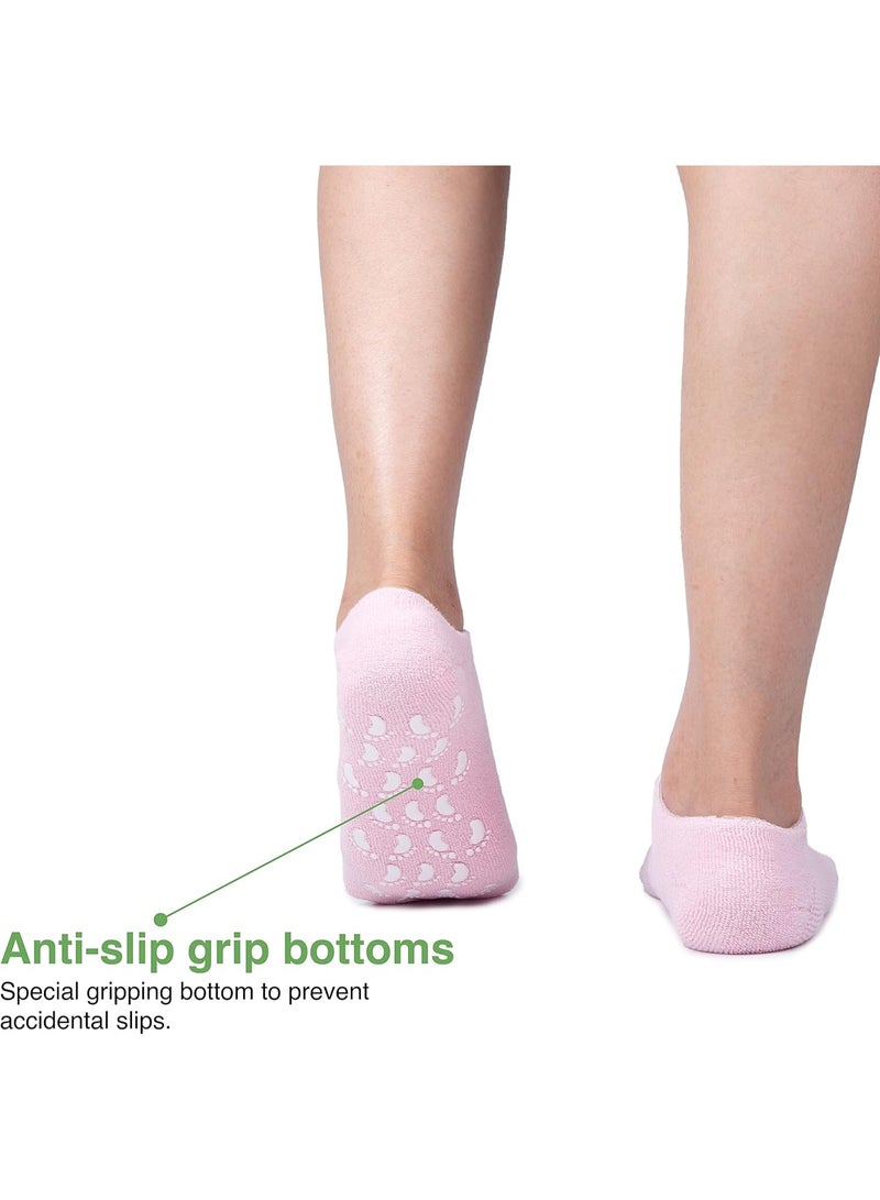 Meetion زوج من جورب جل سبا مرطب من القطن والسيليكون لترطيب وتنعيم وإصلاح البشرة المتشققة أداة للعناية بالقدمين الجافة علاج ترطيب البشرة بجوارب سيليكون مشبعة بالفيتامينات والزيوت الأساسية (وردي) - Image 2