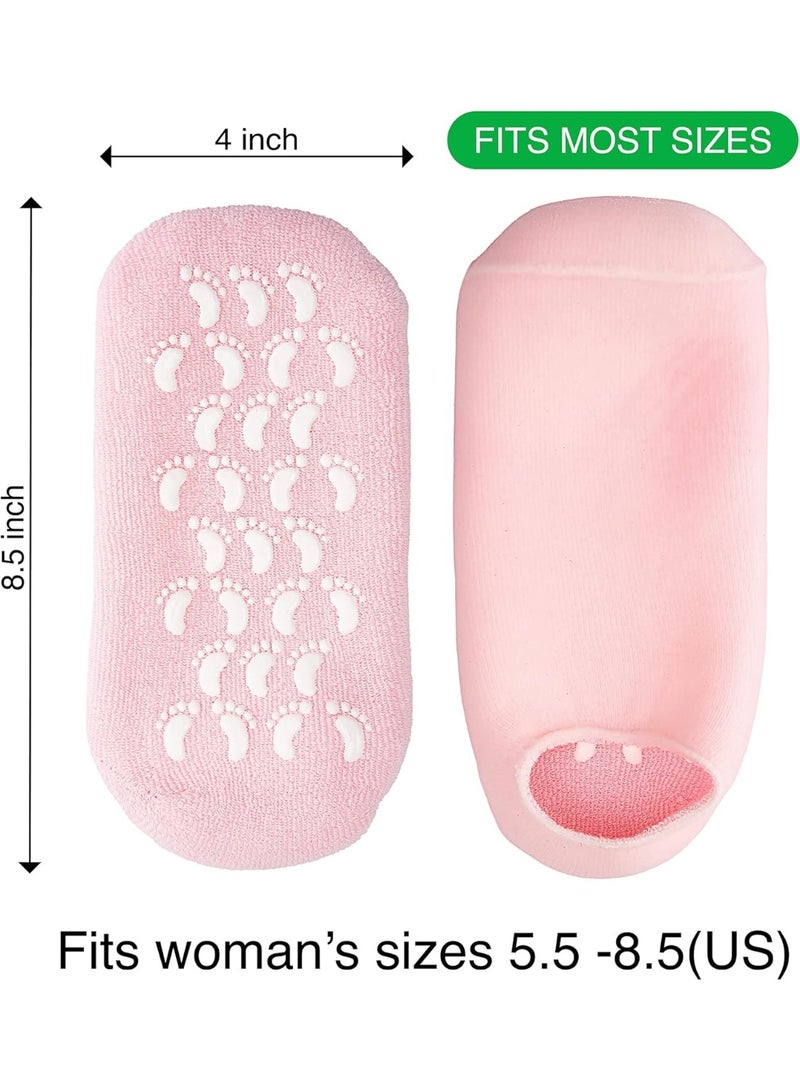 Meetion زوج من جورب جل سبا مرطب من القطن والسيليكون لترطيب وتنعيم وإصلاح البشرة المتشققة أداة للعناية بالقدمين الجافة علاج ترطيب البشرة بجوارب سيليكون مشبعة بالفيتامينات والزيوت الأساسية (وردي) - Image 5