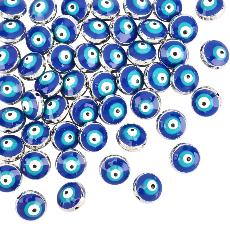 NBEADS 4050 Pcs Evil Eye Beads 10mm Flat Round Blue Eye Handmade Enamel Beads for Bracelets Necklace Jewelry Making Hole 12mm