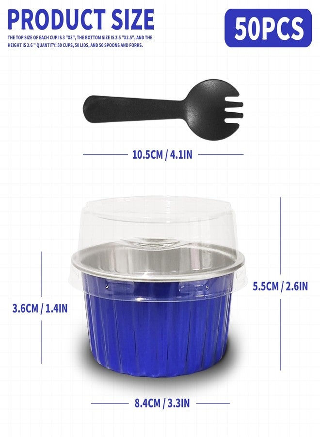 YOIYINI 4th of July 50Pcs Mini Aluminum Foil Cupcake Baking Cups,5oz Mini Cake Pans Disposable, Loaf Pans with Lids,Disposable Ramekins,Tin Cups Containers for Cupcake,Pudding,Muffin(50, Blue) - Image 2