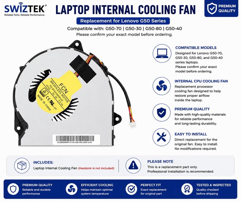 Swiztek Laptop Internal CPU Cooling Fan for Lenovo G50-70 G50-30 G50-80 G50-40 - Image 2