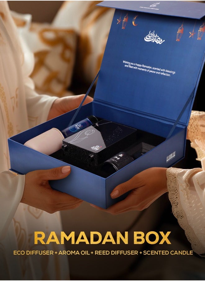 دكتور سينت - بوكس رمضان من د. سنت - باقة عطرية أنيقة تتضمن:  جهاز تعطير عال التقنية ديفيوسر ايكو توليب +  170 مل من الزيت العطر الرائع، ريد ديفيوسر + شمعة معطرة  ساحرة - Image 1