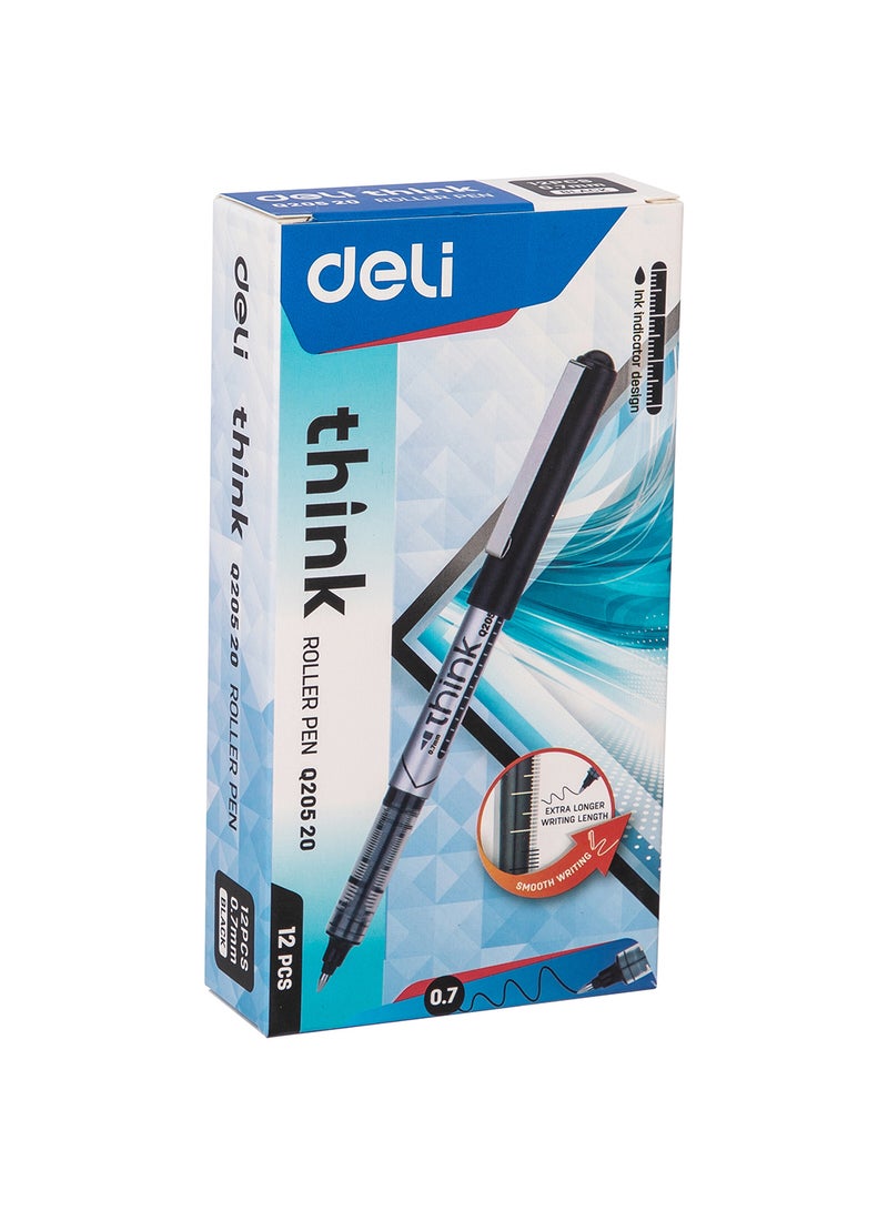 Deli Black Rollerball Pen 0.7mm , Non-Toxic , Smooth Writing for Note Taking , Journaling , Drawing , Pack of 12 Pens  - Image 1