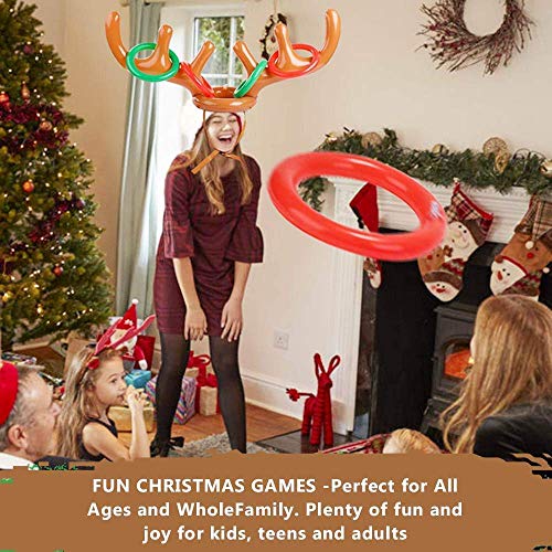 LEDeng 2PCS Christmas Party Toss Game Inflatable Reindeer Antler Hat with Rings for Kids Adults Family Xmas Fun Games(1 Pump，8 Rings, 2 Antlers) - Image 3
