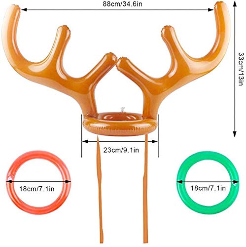 LEDeng 2PCS Christmas Party Toss Game Inflatable Reindeer Antler Hat with Rings for Kids Adults Family Xmas Fun Games(1 Pump，8 Rings, 2 Antlers) - Image 4