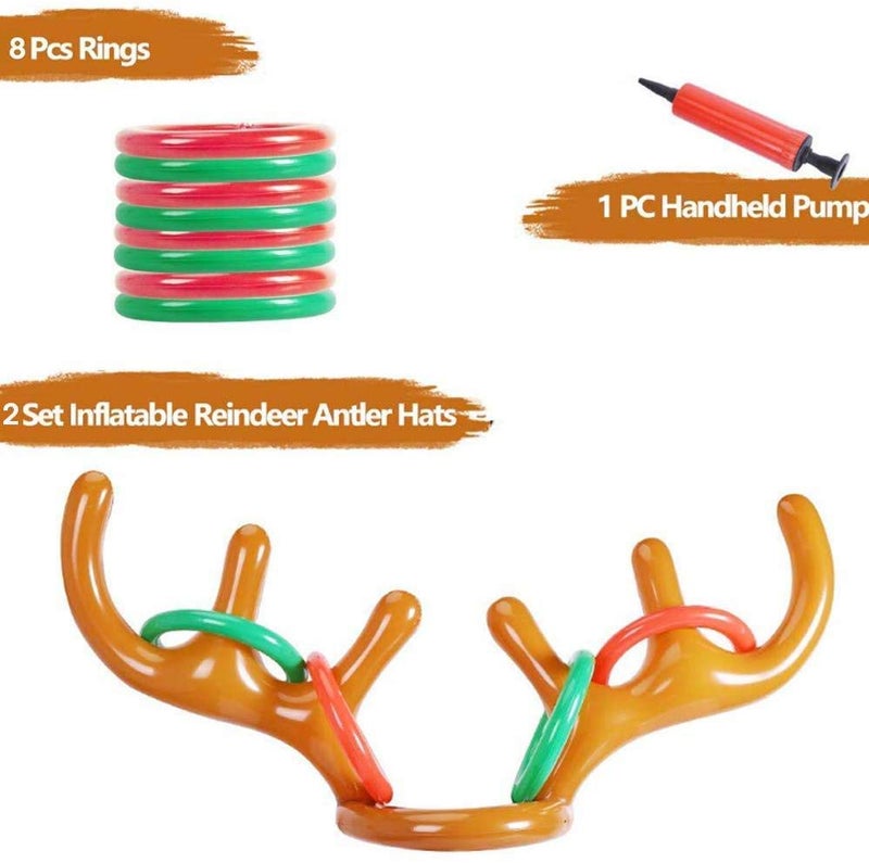 LEDeng 2PCS Christmas Party Toss Game Inflatable Reindeer Antler Hat with Rings for Kids Adults Family Xmas Fun Games(1 Pump，8 Rings, 2 Antlers) - Image 5