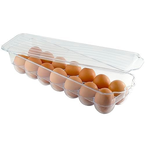 BNYD Egg Holder for Refrigerator with Lid – Clear Plastic Egg Storage Container for 14 Eggs, Stackable Fridge Organizer Tray for Fresh Egg Storage, BPA-Free Bin - Image 5