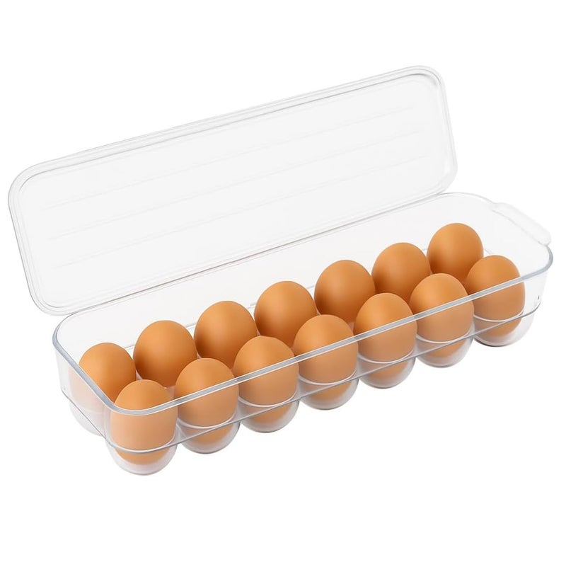 BNYD Egg Holder for Refrigerator with Lid – Clear Plastic Egg Storage Container for 14 Eggs, Stackable Fridge Organizer Tray for Fresh Egg Storage, BPA-Free Bin - Image 2