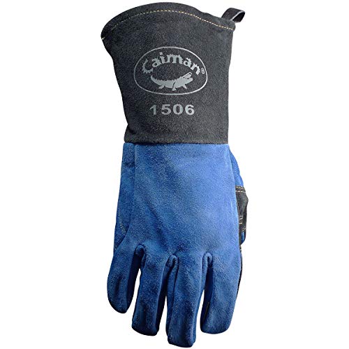Caiman Premium Split Cowhide MIG/Stick Welding Gloves, Fleece Lining, Kontour Design, Kevlar Stitching, Blue/Black, Large (1506) - Image 2