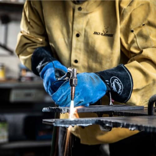 Caiman Premium Split Cowhide MIG/Stick Welding Gloves, Fleece Lining, Kontour Design, Kevlar Stitching, Blue/Black, Large (1506) - Image 4