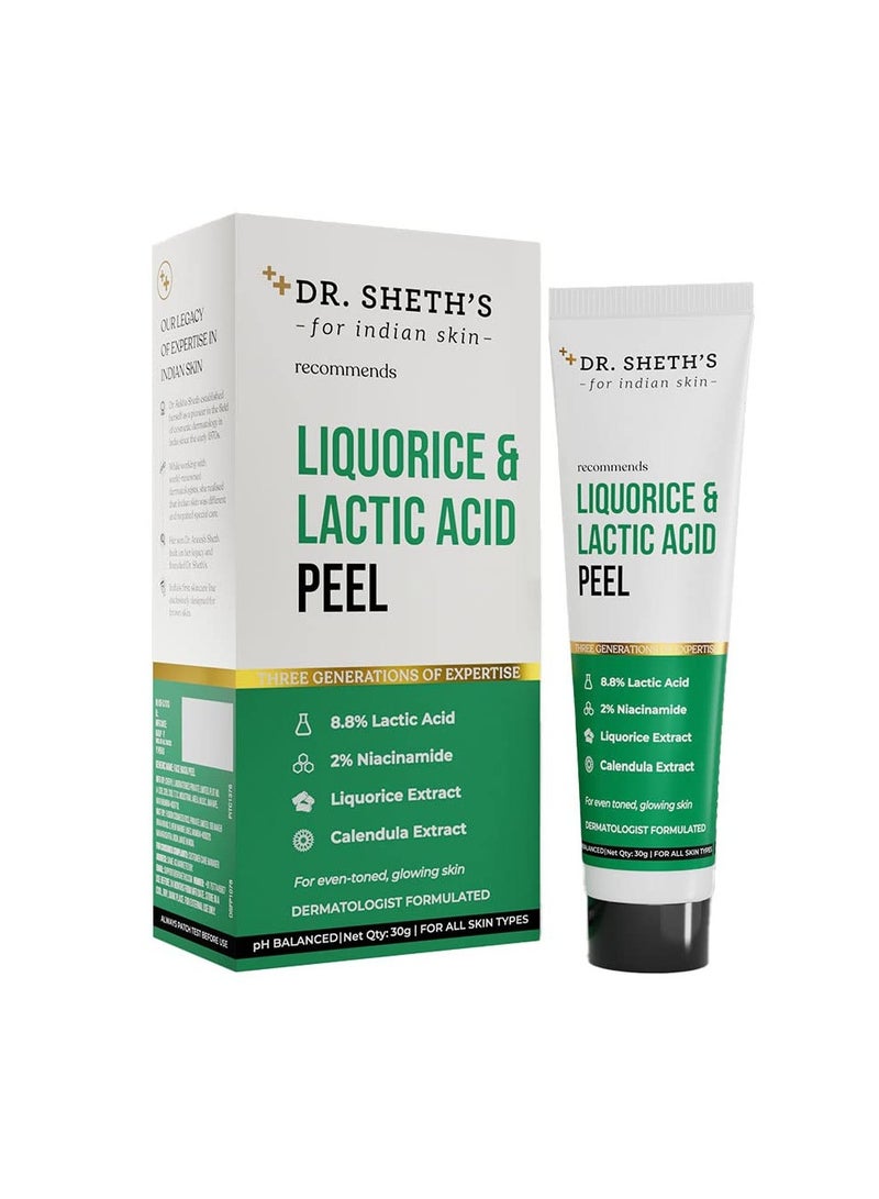 Dr. Sheth's Liquorice & 8.8% Lactic Acid (AHA) Chemical Peel For Even-Toned, Glowing Skin With 2% Niacinamide, Calendula Extract, AHA Peeling Solution For Face, Chemical Exfoliator For Unisex, 30g - Image 1