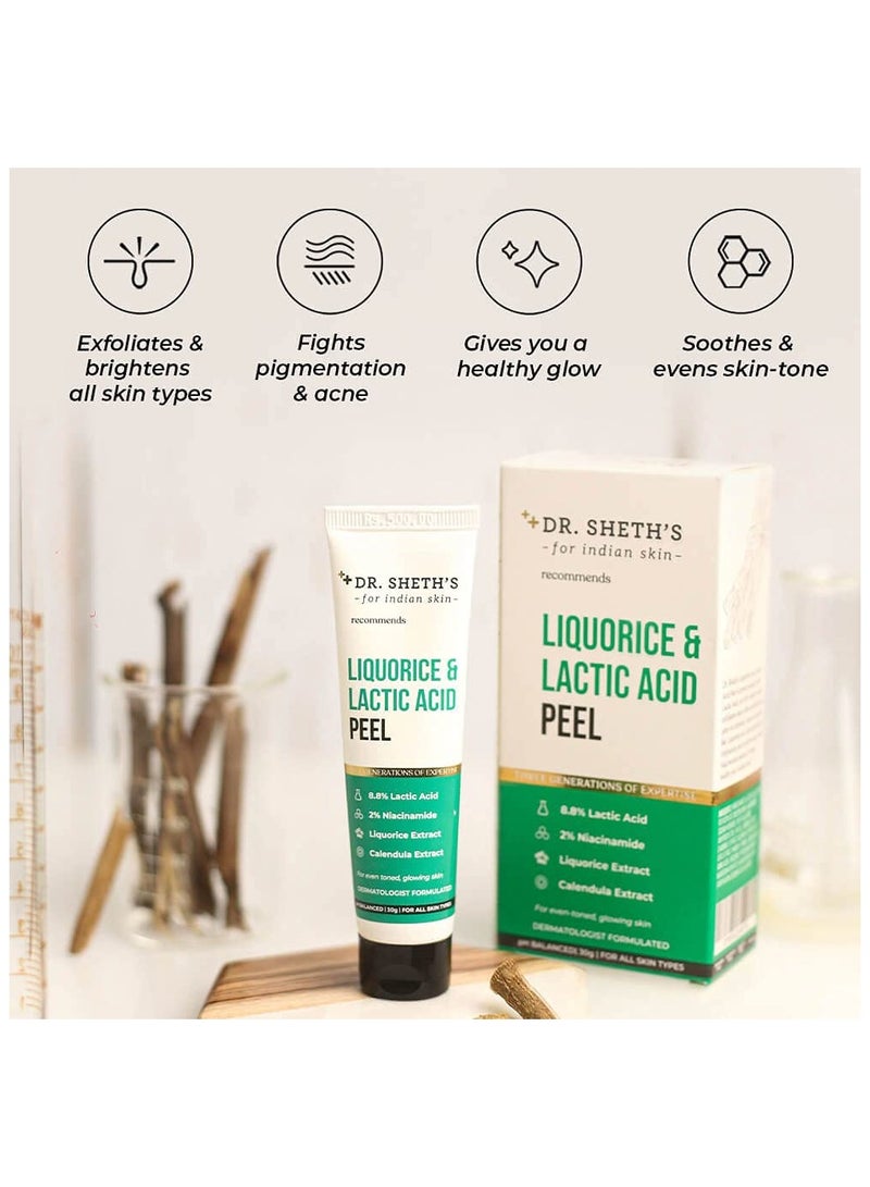 Dr. Sheth's Liquorice & 8.8% Lactic Acid (AHA) Chemical Peel For Even-Toned, Glowing Skin With 2% Niacinamide, Calendula Extract, AHA Peeling Solution For Face, Chemical Exfoliator For Unisex, 30g - Image 2
