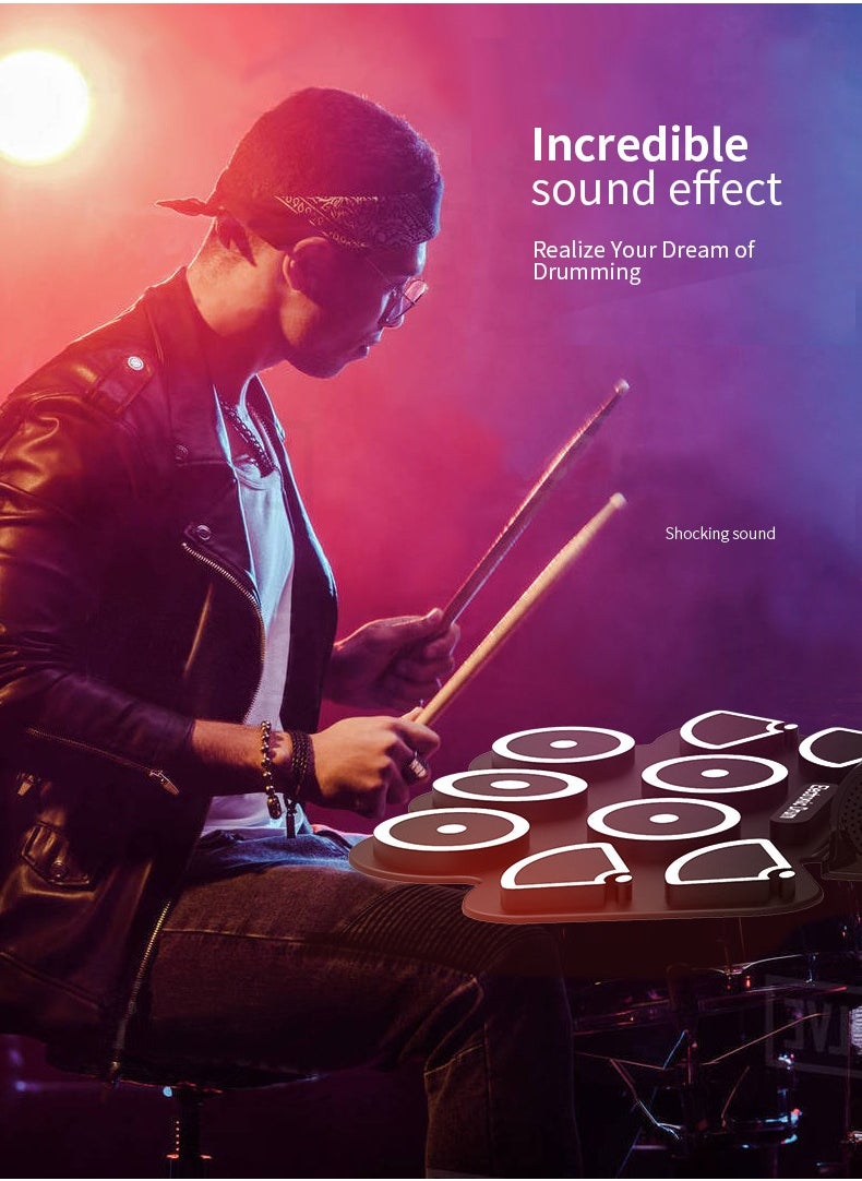 Generic - Electronic Drum Set for Kids & Adults, 9 Pads Roll Up Electric Drum Kit,2 Built-in Speaker, Headphone Jack, Portable Digital Midi Practice Drum Pad for Kids Beginners - Image 1