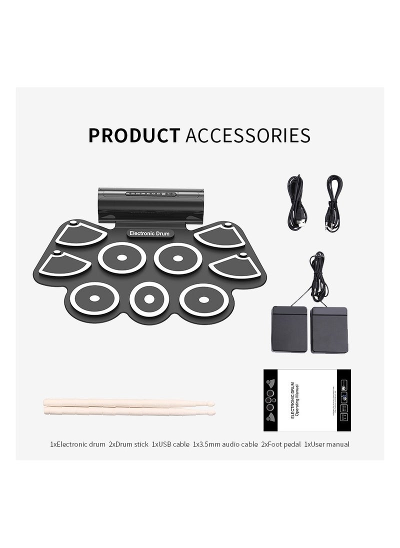 Generic - Electronic Drum Set for Kids & Adults, 9 Pads Roll Up Electric Drum Kit,2 Built-in Speaker, Headphone Jack, Portable Digital Midi Practice Drum Pad for Kids Beginners - Image 1