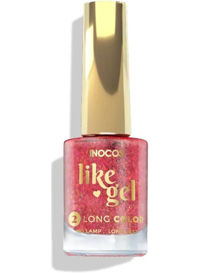 INOCOS Like Gel 2 Long Color Nail Polish 157 Red Glitters Mix 11ml - Image 1