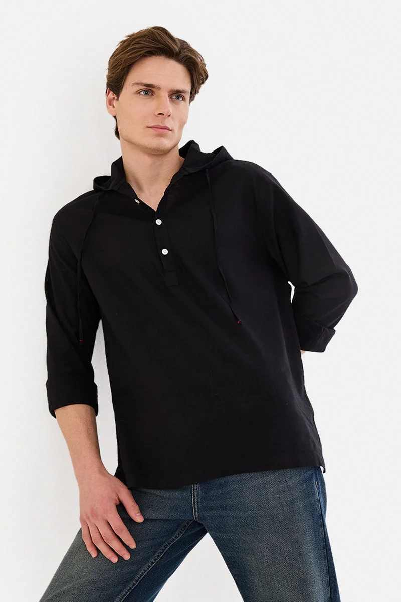 SNITCH Hooded Linen Blend Shirt