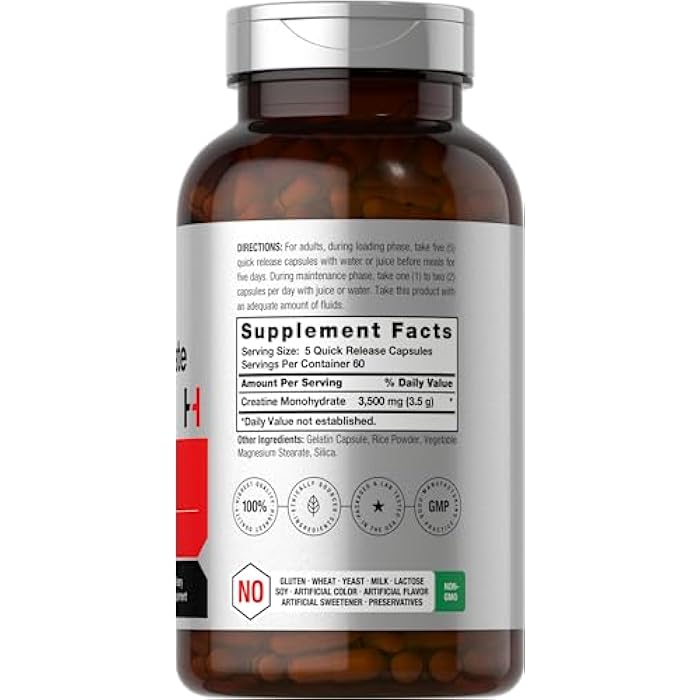 Horbäach Creatine Monohydrate Capsules | 3500mg | 300 Count | Non-GMO and Gluten Free Supplement - Image 2