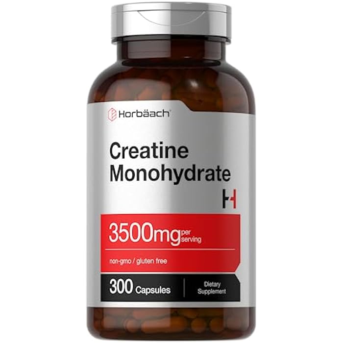 Horbäach Creatine Monohydrate Capsules | 3500mg | 300 Count | Non-GMO and Gluten Free Supplement - Image 1
