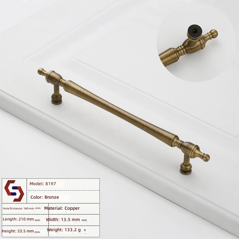 مقبض نحاسي فاخر للخزائن والأدراج - طراز عتيق حديث 8197-160 تباعد الثقوب - Image 1