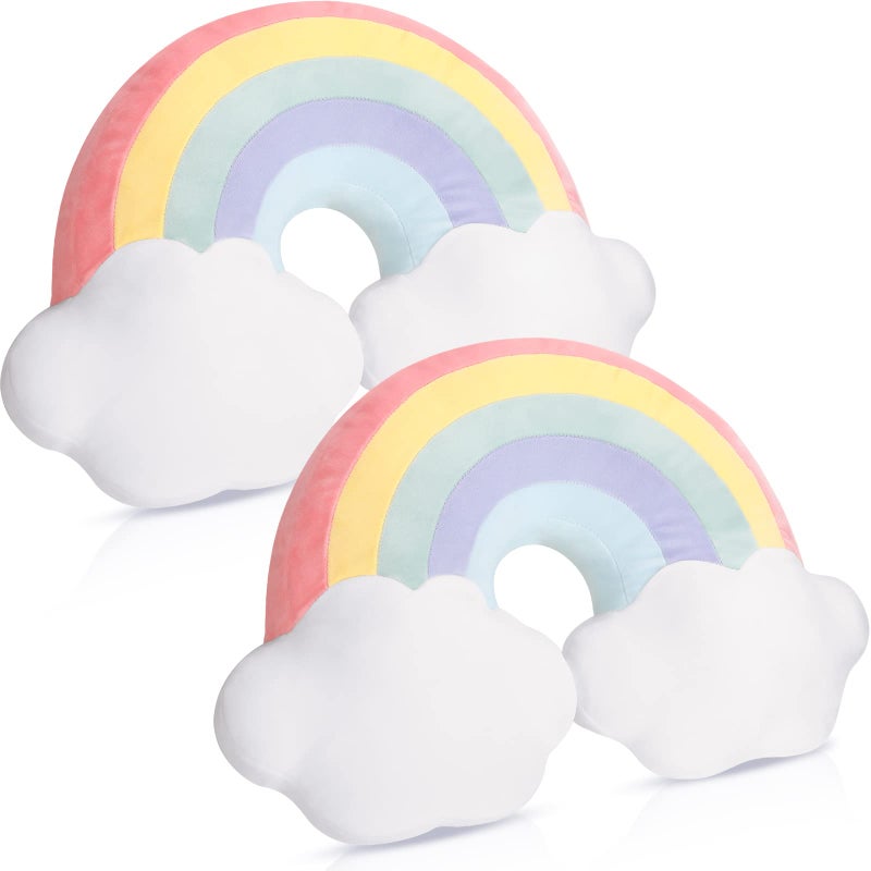 Queekay 2 Pcs 21 Inch Rainbow Shaped Pillow Home Decorative Cloud Pillow Lovely Stuffed Kid Soft Throw for Girls and Boys Friends Gifts Bedroom Resting Room DecorationsRed