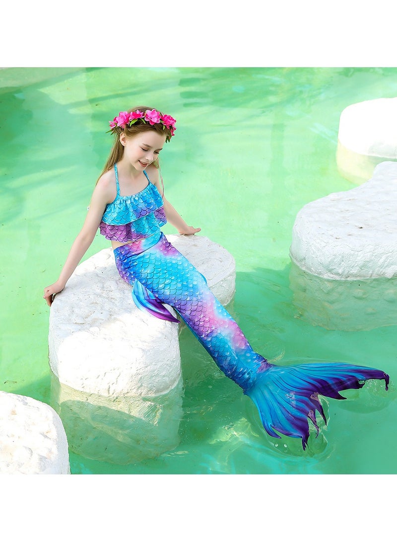 VUCATIN Mermaid Princess Dress up Girls Mermaid Dress Mermaid Swimsuit Girls Party Cosplay Princess Birthday Dress Kids Costume Cosplay Mermaid Skirt Accessorized Wreath Necklace Earrings and Bracelet (GB65) - Image 2
