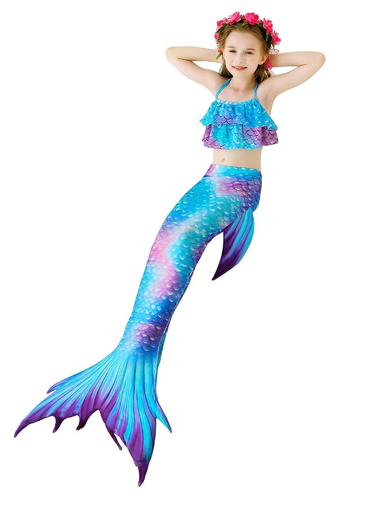 VUCATIN Mermaid Princess Dress up Girls Mermaid Dress Mermaid Swimsuit Girls Party Cosplay Princess Birthday Dress Kids Costume Cosplay Mermaid Skirt Accessorized Wreath Necklace Earrings and Bracelet (GB65) - Image 3