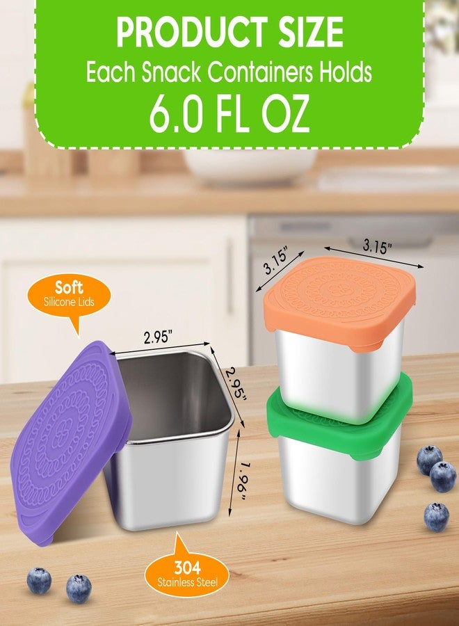 Winceed 5Pack 6oz Stainless Steel Snack Containers, Small Metal Food Storage Container with Silicone Lids, Leakproof Bento Snack Container for Office, Travel - Image 2