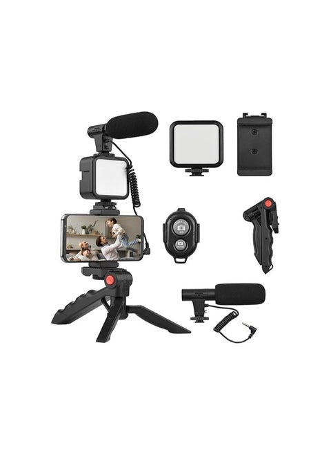 Vlogging Kit for iPhone & Android – with Mini LED Video Light, Lavalier Microphone, Phone Holder & Tripod for Live Streaming and Video Calls