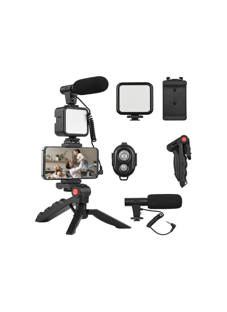 Generic - Vlogging Kit for iPhone & Android – with Mini LED Video Light, Lavalier Microphone, Phone Holder & Tripod for Live Streaming and Video Calls - Image 1