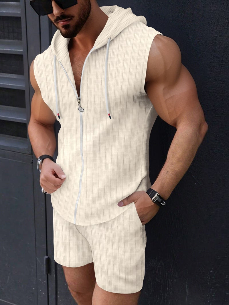 تيشرت هودي بسحاب وشورت رجالي طقم قطعتين - Image 2
