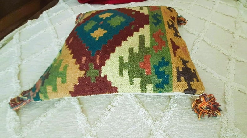 Peachy Perx Boho HandWoven Kilim Cushion Cover with Tassels 18x18 Without Filler - Image 4