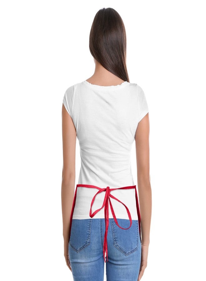 DALIX Waist Aprons Commercial Restaurant Home Bib Spun Poly Cotton Kitchen (3 Pockets) in Red - Image 3