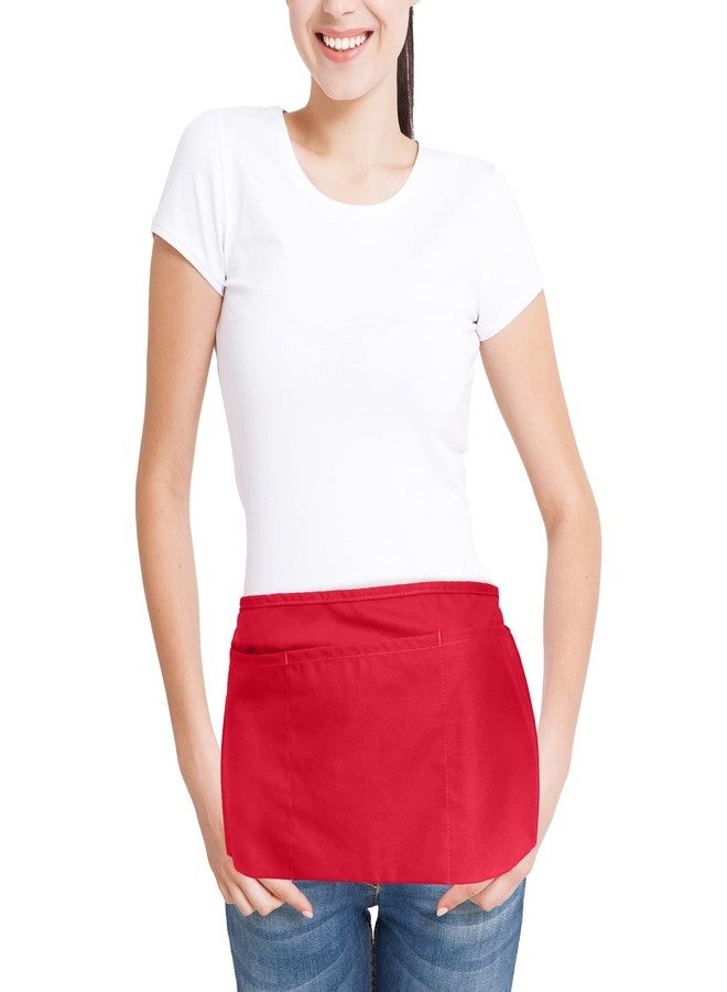 DALIX Waist Aprons Commercial Restaurant Home Bib Spun Poly Cotton Kitchen (3 Pockets) in Red - Image 4