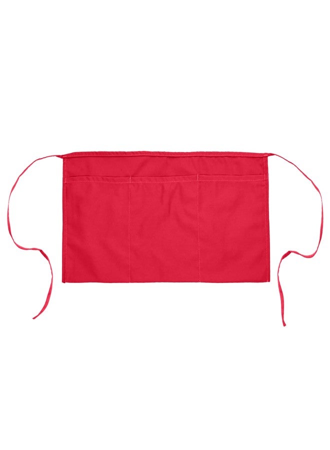 DALIX Waist Aprons Commercial Restaurant Home Bib Spun Poly Cotton Kitchen (3 Pockets) in Red - Image 1