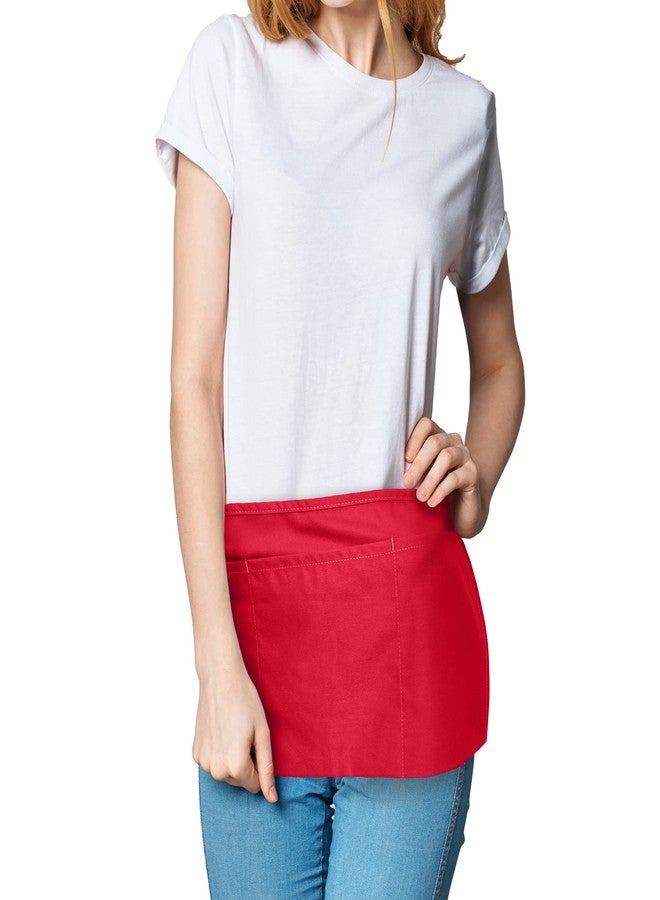 DALIX Waist Aprons Commercial Restaurant Home Bib Spun Poly Cotton Kitchen (3 Pockets) in Red - Image 5