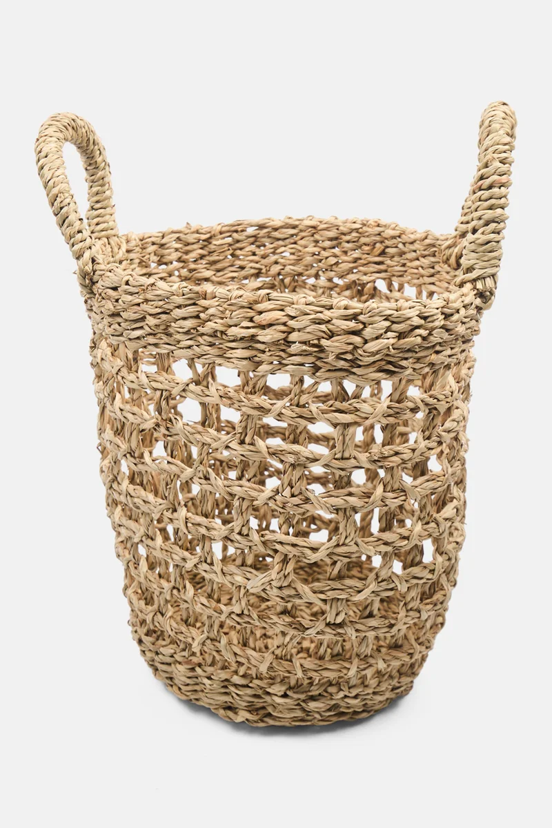 Muy Mucho Round Basket With Handles 30 H x 28 L cm, Tan