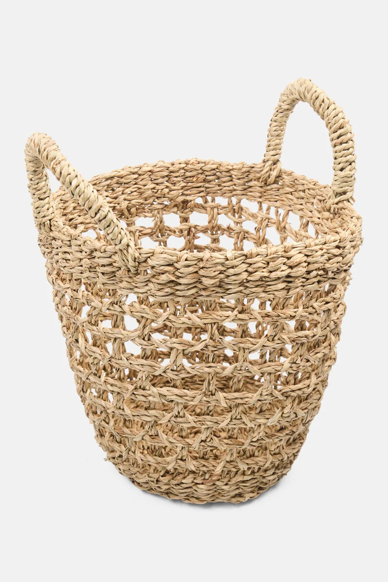 Muy Mucho Round Basket With Handles 30 H x 28 L cm, Tan