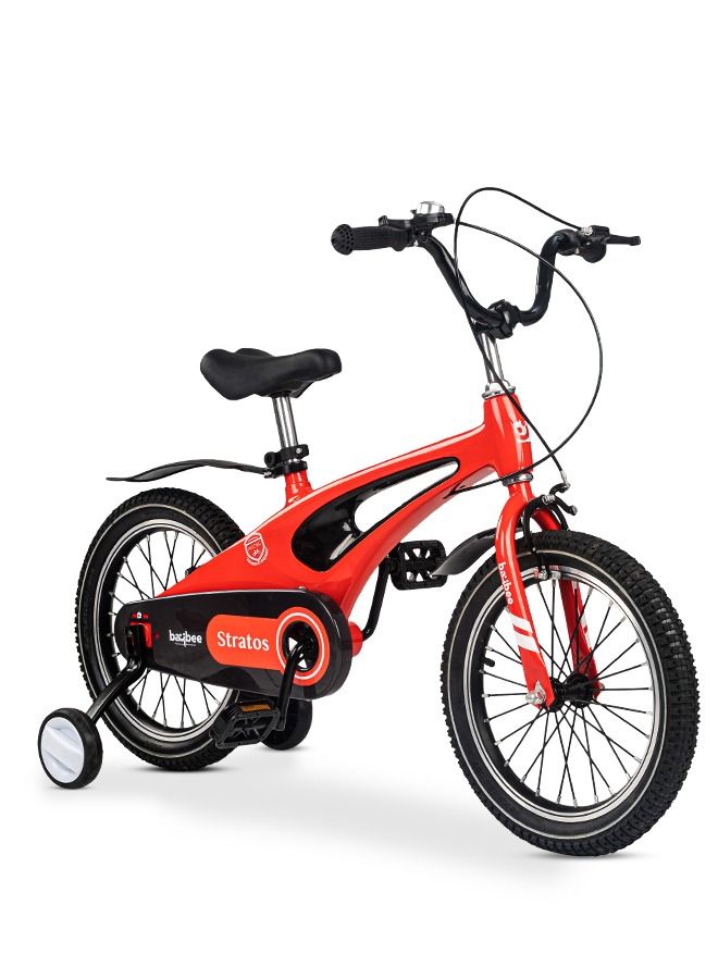 BAYBEE Stratos 16 Inch Kids Cycle Bicycle With Magnesium Alloy Adjustable Height Training Wheels Chain Guard Baby Cycles For Kid 4 To 7 Years Boy Girl Red - Image 1