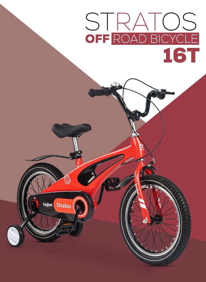 BAYBEE Stratos 16 Inch Kids Cycle Bicycle With Magnesium Alloy Adjustable Height Training Wheels Chain Guard Baby Cycles For Kid 4 To 7 Years Boy Girl Red - Image 2