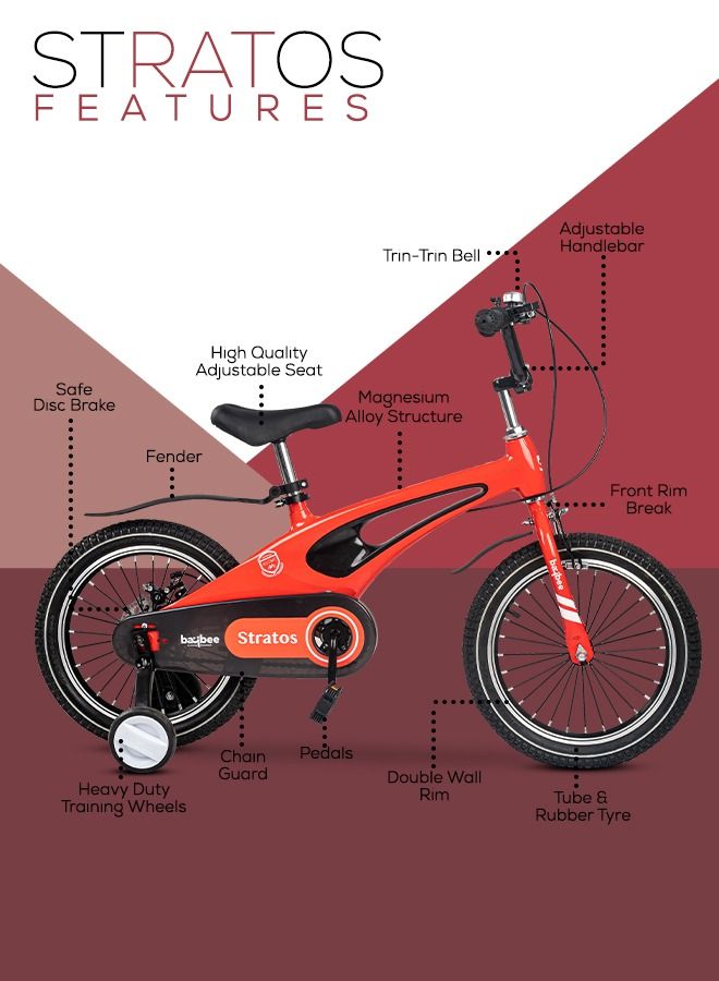 BAYBEE Stratos 16 Inch Kids Cycle Bicycle With Magnesium Alloy Adjustable Height Training Wheels Chain Guard Baby Cycles For Kid 4 To 7 Years Boy Girl Red - Image 4