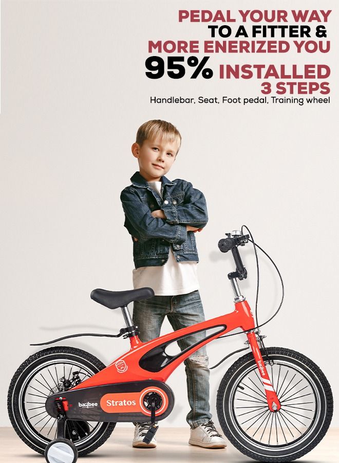 BAYBEE Stratos 16 Inch Kids Cycle Bicycle With Magnesium Alloy Adjustable Height Training Wheels Chain Guard Baby Cycles For Kid 4 To 7 Years Boy Girl Red - Image 3