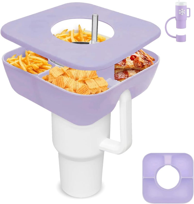 Zonyee Snack Bowl with Cover for Stanley 40oz Tumbler with Handle Silicone Snack Tray Snack Ring for Stanley Cup Accessories Suitable for Car Cup Holder or Outdoor Orchid - Image 1