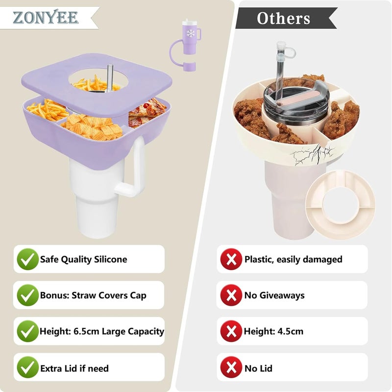 Zonyee Snack Bowl with Cover for Stanley 40oz Tumbler with Handle Silicone Snack Tray Snack Ring for Stanley Cup Accessories Suitable for Car Cup Holder or Outdoor Orchid - Image 2