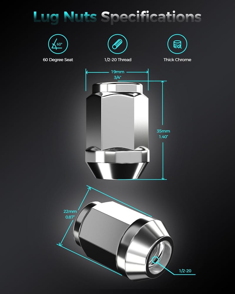 ZOFFI 1/2-20 Chrome Closed End Solid Lug Nuts - 23pcs for Jeep Wrangler, Liberty, Grand Cherokee - Image 2